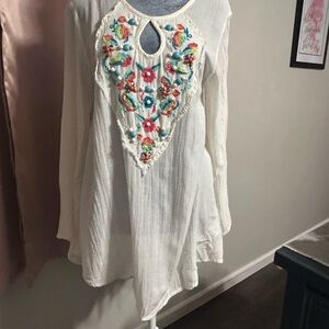 Boho Embroidered White Tunic Top